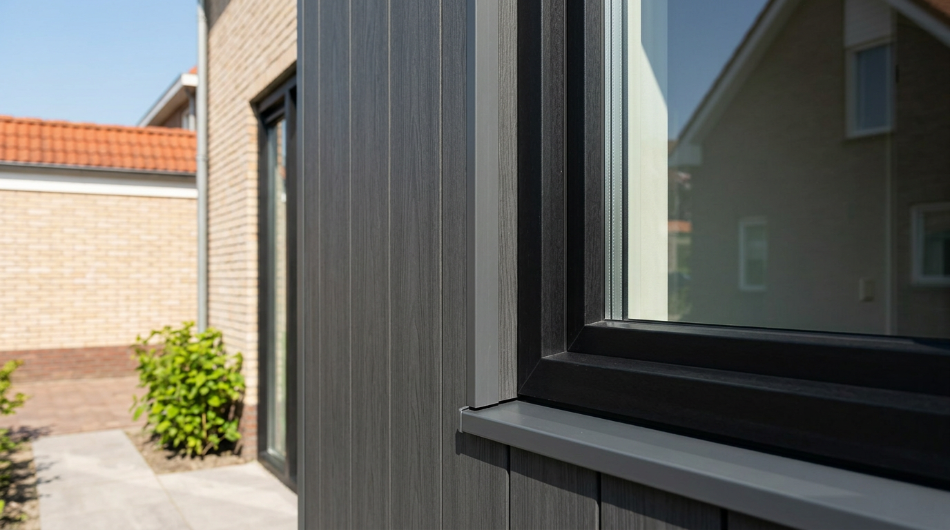 Duurzame kunststof gevelbekleding op een woning, met focus op onderhoudsgemak.