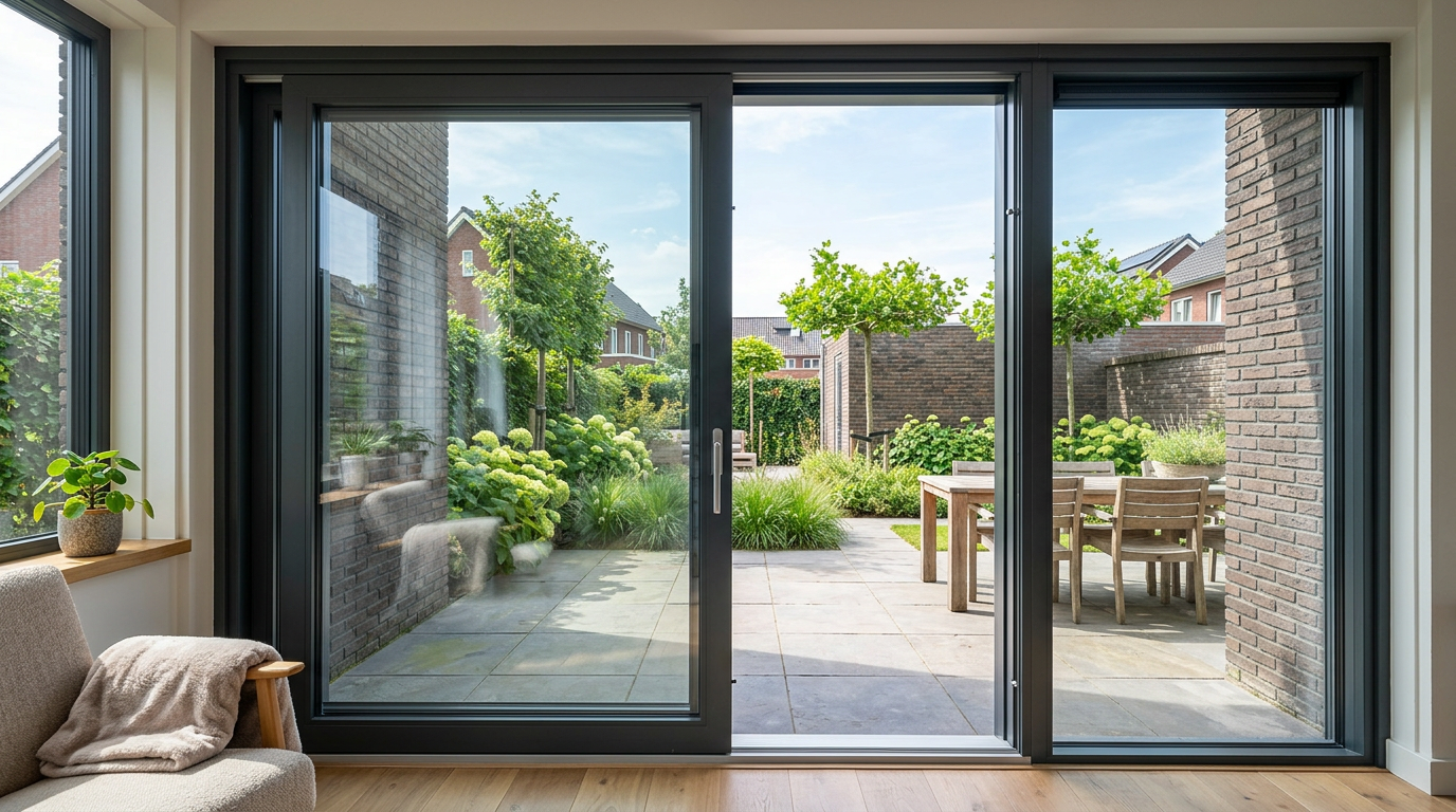Schuifpui met HR++ glas van R.L. Kozijnen: een duurzame en energiebesparende oplossing.