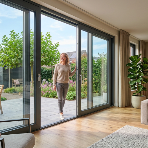 Moderne kunststof schuifpui van R.L. Kozijnen voor energiezuinig wooncomfort.